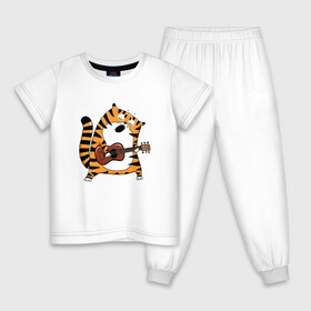 Детская пижама хлопок с принтом Тигр играет на гитаре в Санкт-Петербурге, 100% хлопок |  брюки и футболка прямого кроя, без карманов, на брюках мягкая резинка на поясе и по низу штанин
 | 2022 | год тигра | новый год | новый год 2022 | символ года | тигр | тигренок | тигрица | тигры