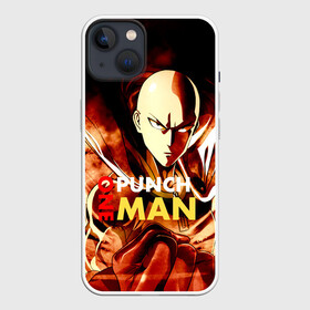 Чехол для iPhone 13 с принтом Огненный Сайтама One Punch Man в Санкт-Петербурге,  |  | hagemanto | one punch man | one punchman | onepunchman | saitama | sensei | аниме | ван панч мен | ванпанчмен | лысый плащ | манга | сайтама | сильнейший человек | учитель | человек одинудар | человек одного удара