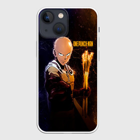 Чехол для iPhone 13 mini с принтом Космический Сайтама One Punch Man в Санкт-Петербурге,  |  | hagemanto | one punch man | one punchman | onepunchman | saitama | sensei | аниме | ван панч мен | ванпанчмен | лысый плащ | манга | сайтама | сильнейший человек | учитель | человек одинудар | человек одного удара