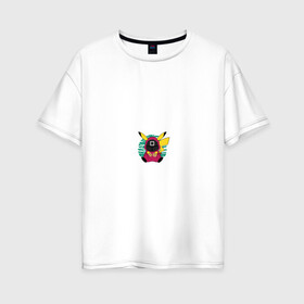 Женская футболка хлопок Oversize с принтом Pika game в Санкт-Петербурге, 100% хлопок | свободный крой, круглый ворот, спущенный рукав, длина до линии бедер
 | pikachu | pokemon | squid game | игра кальмара | пикачу | покемон