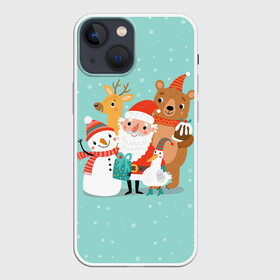 Чехол для iPhone 13 mini с принтом Звери и Дед Мороз в Санкт-Петербурге,  |  | 2022 | christmas | new year | животные | звери | зверюшки | кавай | милота | милый | нг | новогодний | новый год | рождество