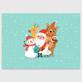 Поздравительная открытка с принтом Звери и Дед Мороз 2 в Санкт-Петербурге, 100% бумага | плотность бумаги 280 г/м2, матовая, на обратной стороне линовка и место для марки
 | 2022 | christmas | new year | животные | звери | зверюшки | кавай | милота | милый | нг | новогодний | новый год | рождество
