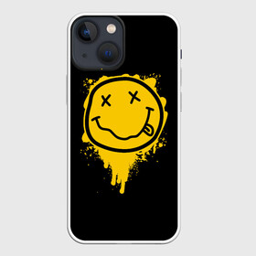Чехол для iPhone 13 mini с принтом NIRVANA LOGO SMILE, БРЫЗГИ КРАСОК в Санкт-Петербурге,  |  | band | cobain | face | kurt | logo | music | nirvana | rock | rocknroll | группа | кобейн | курт | лого | логотип | музыка | музыкальная | нирвана | рожица | рок | рокнролл | символ