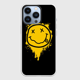 Чехол для iPhone 13 Pro с принтом NIRVANA LOGO SMILE, БРЫЗГИ КРАСОК в Санкт-Петербурге,  |  | band | cobain | face | kurt | logo | music | nirvana | rock | rocknroll | группа | кобейн | курт | лого | логотип | музыка | музыкальная | нирвана | рожица | рок | рокнролл | символ