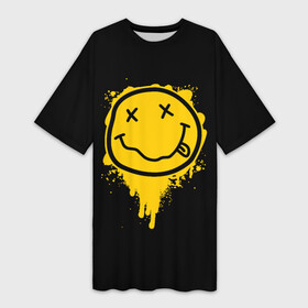 Платье-футболка 3D с принтом NIRVANA LOGO SMILE, БРЫЗГИ КРАСОК в Санкт-Петербурге,  |  | band | cobain | face | kurt | logo | music | nirvana | rock | rocknroll | группа | кобейн | курт | лого | логотип | музыка | музыкальная | нирвана | рожица | рок | рокнролл | символ