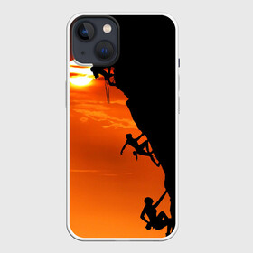 Чехол для iPhone 13 с принтом СКАЛОЛАЗЫ В ЗАКАТЕ в Санкт-Петербурге,  |  | mounting | shadow | sun | альпинизм | горы | закат | природа | скалолаз | солнце | спорт | тень