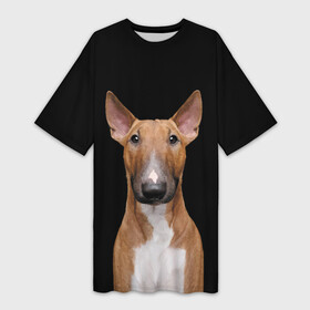 Платье-футболка 3D с принтом Строгий смелый взгляд в Санкт-Петербурге,  |  | bull terrier | dog | ears | eyes | muzzle | view | бультерьер | взгляд | глаза | пёс | собака | уши