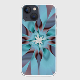 Чехол для iPhone 13 mini с принтом Абстрактный цветок. Голубой. в Санкт-Петербурге,  |  | abstraction | blue | flower | fractal | pattern | абстракция | узор | фрактал | цветок