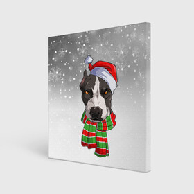 Холст квадратный с принтом Новогодний Питбуль   New Years Pit bull в Санкт-Петербурге, 100% ПВХ |  | Тематика изображения на принте: christmas | dog | pit bull | santa | дед мороз | зима | новый год | питбуль | рождество | санта | снег | снежинка | собака | собачка | щенок