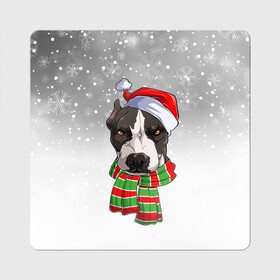 Магнит виниловый Квадрат с принтом Новогодний Питбуль   New Years Pit bull в Санкт-Петербурге, полимерный материал с магнитным слоем | размер 9*9 см, закругленные углы | christmas | dog | pit bull | santa | дед мороз | зима | новый год | питбуль | рождество | санта | снег | снежинка | собака | собачка | щенок