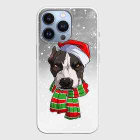 Чехол для iPhone 13 Pro с принтом Новогодний Питбуль   New Years Pit bull в Санкт-Петербурге,  |  | christmas | dog | pit bull | santa | дед мороз | зима | новый год | питбуль | рождество | санта | снег | снежинка | собака | собачка | щенок