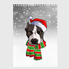 Скетчбук с принтом Новогодний Питбуль   New Years Pit bull в Санкт-Петербурге, 100% бумага
 | 48 листов, плотность листов — 100 г/м2, плотность картонной обложки — 250 г/м2. Листы скреплены сверху удобной пружинной спиралью | christmas | dog | pit bull | santa | дед мороз | зима | новый год | питбуль | рождество | санта | снег | снежинка | собака | собачка | щенок