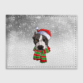 Обложка для студенческого билета с принтом Новогодний Питбуль   New Years Pit bull в Санкт-Петербурге, натуральная кожа | Размер: 11*8 см; Печать на всей внешней стороне | Тематика изображения на принте: christmas | dog | pit bull | santa | дед мороз | зима | новый год | питбуль | рождество | санта | снег | снежинка | собака | собачка | щенок