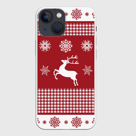 Чехол для iPhone 13 mini с принтом Узор с оленями в Санкт-Петербурге,  |  | background | christmas | deer | holiday | new year | pattern | snowflakes | новый год | олени | праздник | рождество | снежинки | узор | фон