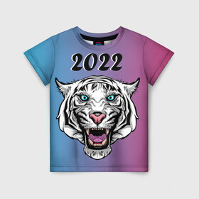 Детская футболка 3D с принтом Оскал тигра в Санкт-Петербурге, 100% гипоаллергенный полиэфир | прямой крой, круглый вырез горловины, длина до линии бедер, чуть спущенное плечо, ткань немного тянется | кошка | новый год | оскал | праздник | тигр