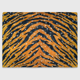 Плед 3D с принтом Новогодняя шкура тигра в Санкт-Петербурге, 100% полиэстер | закругленные углы, все края обработаны. Ткань не мнется и не растягивается | Тематика изображения на принте: 2022 | новый год | оранжевый | полосатый | полоски | полосы | снег | снежинки | тгриный | тигр