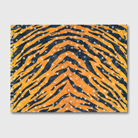 Альбом для рисования с принтом Новогодняя шкура тигра в Санкт-Петербурге, 100% бумага
 | матовая бумага, плотность 200 мг. | 2022 | новый год | оранжевый | полосатый | полоски | полосы | снег | снежинки | тгриный | тигр