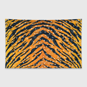 Флаг-баннер с принтом Новогодняя шкура тигра в Санкт-Петербурге, 100% полиэстер | размер 67 х 109 см, плотность ткани — 95 г/м2; по краям флага есть четыре люверса для крепления | 2022 | новый год | оранжевый | полосатый | полоски | полосы | снег | снежинки | тгриный | тигр