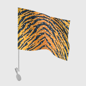 Флаг для автомобиля с принтом Новогодняя шкура тигра в Санкт-Петербурге, 100% полиэстер | Размер: 30*21 см | 2022 | новый год | оранжевый | полосатый | полоски | полосы | снег | снежинки | тгриный | тигр