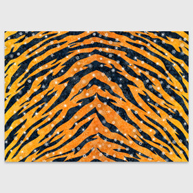 Поздравительная открытка с принтом Новогодняя шкура тигра в Санкт-Петербурге, 100% бумага | плотность бумаги 280 г/м2, матовая, на обратной стороне линовка и место для марки
 | 2022 | новый год | оранжевый | полосатый | полоски | полосы | снег | снежинки | тгриный | тигр