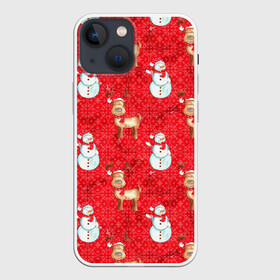 Чехол для iPhone 13 mini с принтом Снеговики и олени в Санкт-Петербурге,  |  | 2022 | новогодний | новый год | олени | праздник | рождество | снеговик