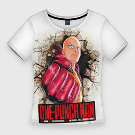 Женская футболка 3D Slim с принтом Сайтама пробивая стены One Punch Man в Санкт-Петербурге,  |  | hagemanto | one punch man | one punchman | onepunchman | saitama | sensei | аниме | ван панч мен | ванпанчмен | лысый плащ | манга | сайтама | сильнейший человек | учитель | человек одинудар | человек одного удара