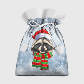 Подарочный 3D мешок с принтом Новогодний Енот Санта в Санкт-Петербурге, 100% полиэстер | Размер: 29*39 см | christmas | santa | дед мороз | енот | зима | новый год | рождество | санта | снег | снежинка