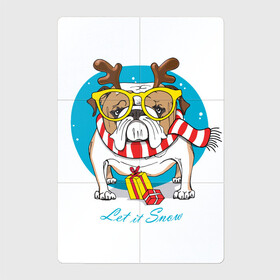Магнитный плакат 2Х3 с принтом Let it Snow в Санкт-Петербурге, Полимерный материал с магнитным слоем | 6 деталей размером 9*9 см | art | bulldog | christmas | dog | doggie | gifts | new year | snow | xmas | арт | бульдог | новый год | пёс | пёсик | подарки | рождество | снег | собака | собака в очках