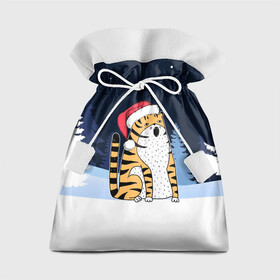 Подарочный 3D мешок с принтом Удивленный тигр 2022 в Санкт-Петербурге, 100% полиэстер | Размер: 29*39 см | Тематика изображения на принте: 2022 | год тигра | новый год | новый год 2022 | символ года | тигр | тигренок | тигрица | тигры