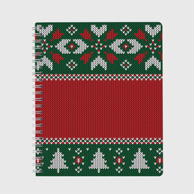 Тетрадь с принтом Knitted Christmas Pattern в Санкт-Петербурге, 100% бумага | 48 листов, плотность листов — 60 г/м2, плотность картонной обложки — 250 г/м2. Листы скреплены сбоку удобной пружинной спиралью. Уголки страниц и обложки скругленные. Цвет линий — светло-серый
 | Тематика изображения на принте: background | christmas | holiday | knitted | knitted pattern | pattern | trees | winter | вязаный | вязаный узор | елки | зима | праздник | рождество | узор | фон