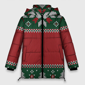 Женская зимняя куртка Oversize с принтом Knitted Christmas Pattern в Санкт-Петербурге, верх — 100% полиэстер; подкладка — 100% полиэстер; утеплитель — 100% полиэстер | длина ниже бедра, силуэт Оверсайз. Есть воротник-стойка, отстегивающийся капюшон и ветрозащитная планка. 

Боковые карманы с листочкой на кнопках и внутренний карман на молнии | background | christmas | holiday | knitted | knitted pattern | pattern | trees | winter | вязаный | вязаный узор | елки | зима | праздник | рождество | узор | фон