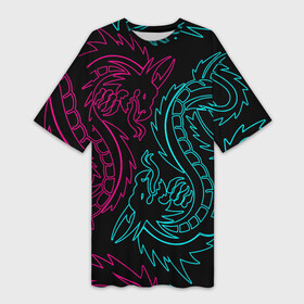 Платье-футболка 3D с принтом НЕОНОВЫЕ ДРАКОНЫ  NEON DRAGON в Санкт-Петербурге,  |  | china | dragon | japan | neon | texture | драконы | китай | мифология | неон | неоновые драконы | текстура | япония