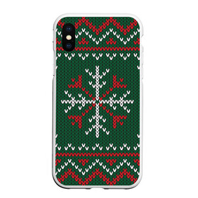 Чехол для iPhone XS Max матовый с принтом Knitted Snowflake Pattern в Санкт-Петербурге, Силикон | Область печати: задняя сторона чехла, без боковых панелей | background | christmas | holiday | knitted pattern | pattern | snowflakes | trees | winter | вязаный узор | елки | зима | праздник | рождество | снежинки | узор | фон