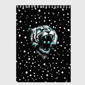 Скетчбук с принтом Личина Тигра в Санкт-Петербурге, 100% бумага
 | 48 листов, плотность листов — 100 г/м2, плотность картонной обложки — 250 г/м2. Листы скреплены сверху удобной пружинной спиралью | Тематика изображения на принте: blue | christmas | eyes | face | glow | mask | muzzle | new | snow | symbol | tiger | winter | year | глаза | год | года | зима | лицо | личина | маска | нового | новый | рождество | свечение | символ | синее | снег | тигр | тигра