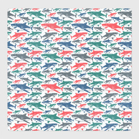 Магнитный плакат 3Х3 с принтом Разноцветные Акулы в Санкт-Петербурге, Полимерный материал с магнитным слоем | 9 деталей размером 9*9 см | fish | ocean | predator | shark | white shark | акула | белая акула | зубы | море | морской хищник | океан | рыба | хищная рыба | хищник