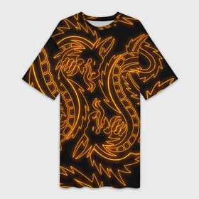 Платье-футболка 3D с принтом ОГНЕННЫЕ ДРАКОНЫ НЕОН  NEON FIRE DRAGONS в Санкт-Петербурге,  |  | china | dragon | japan | neon | texture | драконы | китай | мифология | неон | неоновые драконы | текстура | япония
