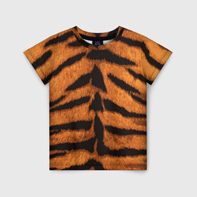 Детская футболка 3D с принтом ТИГРИНАЯ ШКУРА в Санкт-Петербурге, 100% гипоаллергенный полиэфир | прямой крой, круглый вырез горловины, длина до линии бедер, чуть спущенное плечо, ткань немного тянется | 2022 | christmas | merry | new | tiger | year | год | животные | новый | рождество | текструа | тигр | тигра | тигриная | тигровая | шерсть
