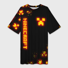 Платье-футболка 3D с принтом MINECRAFT ОГНЕННЫЙ КРИПЕР в Санкт-Петербурге,  |  | block | creeper | cube | fire | flame | minecraft | pixel | tnt | блок | гаст | геометрия | крафт | крипер | кубики | майнкрафт | огеннный крипер | огонь | пиксели | пламя | тнт