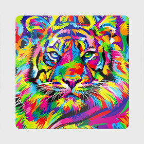 Магнит виниловый Квадрат с принтом Тигр в стиле поп арт в Санкт-Петербурге, полимерный материал с магнитным слоем | размер 9*9 см, закругленные углы | Тематика изображения на принте: 2022 | art | beast | mosaic | multicolored head | new year | pop art | predator | rainbow | tiger | year of the tiger | год тигра | зверь | искусство | мозаика | новый год | радужный | разноцветная голова | тигр | хищник