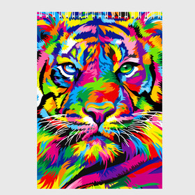 Скетчбук с принтом Тигр в стиле поп арт в Санкт-Петербурге, 100% бумага
 | 48 листов, плотность листов — 100 г/м2, плотность картонной обложки — 250 г/м2. Листы скреплены сверху удобной пружинной спиралью | Тематика изображения на принте: 2022 | art | beast | mosaic | multicolored head | new year | pop art | predator | rainbow | tiger | year of the tiger | год тигра | зверь | искусство | мозаика | новый год | радужный | разноцветная голова | тигр | хищник