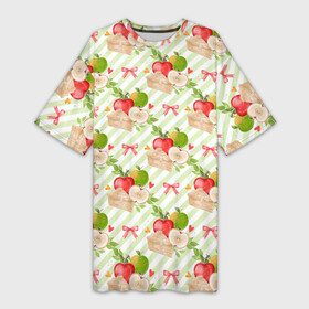 Платье-футболка 3D с принтом Яблочный пирог паттерн в Санкт-Петербурге,  |  | выпечка | пирог | фрукты | яблоки | яблоко | яблочный пирог