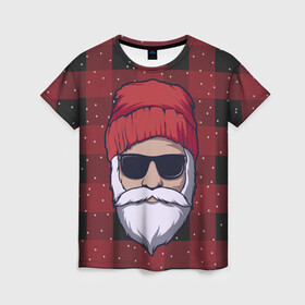 Женская футболка 3D с принтом SANTA HIPSTER | САНТА ХИПСТЕР в Санкт-Петербурге, 100% полиэфир ( синтетическое хлопкоподобное полотно) | прямой крой, круглый вырез горловины, длина до линии бедер | 2022 | bad | christmas | cold | dab | dub | hipster | klaus | merry | new | santa | snow | winter | year | год | даб | зима | клаус | мороз | новый | рождество | санта | снег | хипстер | холод