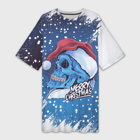 Платье-футболка 3D с принтом Merry Christmas  Счастливого Рождества  Skull в Санкт-Петербурге,  |  | 2022 | christmas | cold | klaus | merry | new | santa | skull | snow | winter | year | год | дед | зима | клаус | мороз | новый | рождество | санта | скелет | снег | холод | череп