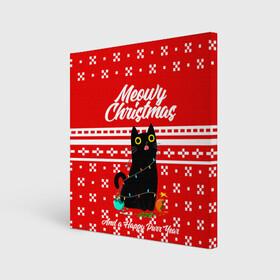 Холст квадратный с принтом MEOW | CHRISTMAS в Санкт-Петербурге, 100% ПВХ |  | Тематика изображения на принте: 2020 | 2021 | 2022 | christmas | meow | meowy christmas | merry | кот | леденец | мяу | нг | новогодний | новый год | олени | рождество | свитер | узоры