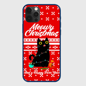 Чехол для iPhone 12 Pro Max с принтом MEOW | CHRISTMAS в Санкт-Петербурге, Силикон |  | 2020 | 2021 | 2022 | christmas | meow | meowy christmas | merry | кот | леденец | мяу | нг | новогодний | новый год | олени | рождество | свитер | узоры