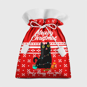 Подарочный 3D мешок с принтом MEOW | CHRISTMAS в Санкт-Петербурге, 100% полиэстер | Размер: 29*39 см | Тематика изображения на принте: 2020 | 2021 | 2022 | christmas | meow | meowy christmas | merry | кот | леденец | мяу | нг | новогодний | новый год | олени | рождество | свитер | узоры