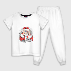 Детская пижама хлопок с принтом Cool Santa в Санкт-Петербурге, 100% хлопок |  брюки и футболка прямого кроя, без карманов, на брюках мягкая резинка на поясе и по низу штанин
 | Тематика изображения на принте: art | christmas | ded moroz | drawing | holiday | new year | santa | santa claus | арт | дед мороз | новый год | праздник | рисунок | рождество | санта | санта клаус