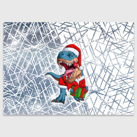 Поздравительная открытка с принтом Санта Динозавр   Dinosanta в Санкт-Петербурге, 100% бумага | плотность бумаги 280 г/м2, матовая, на обратной стороне линовка и место для марки
 | christmas | dinosaur | santa | дед мороз | динозавр | елка | зима | новый год | подарок | рождество | санта | снег | снежинка