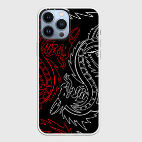 Чехол для iPhone 13 Pro Max с принтом БЕЛО КРАСНЫЙ ДРАКОН   RED WHITE DRAGON в Санкт-Петербурге,  |  | china | dragon | japan | neon | texture | драконы | китай | мифология | неон | неоновые драконы | текстура | япония