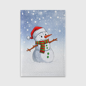 Обложка для паспорта матовая кожа с принтом Веселый Снеговик   Happy Snowman в Санкт-Петербурге, натуральная матовая кожа | размер 19,3 х 13,7 см; прозрачные пластиковые крепления | Тематика изображения на принте: christmas | santa | snowman | дед мороз | елка | зима | новый год | рождество | санта | снег | снеговик | снегурочка | снежинка